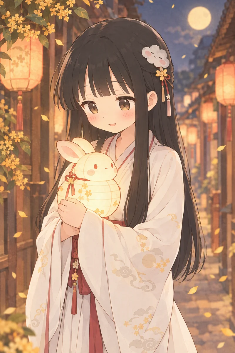抱着兔子灯