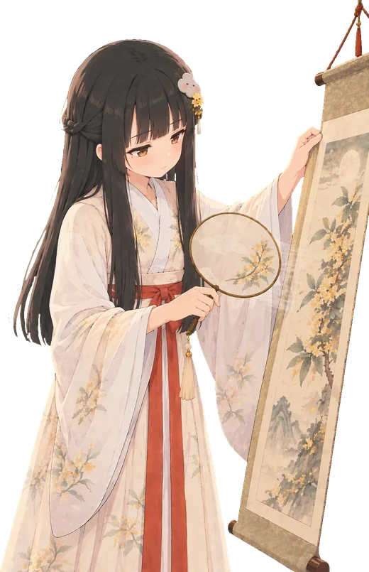 画阁:澪用团扇轻扇刚裱好的画
